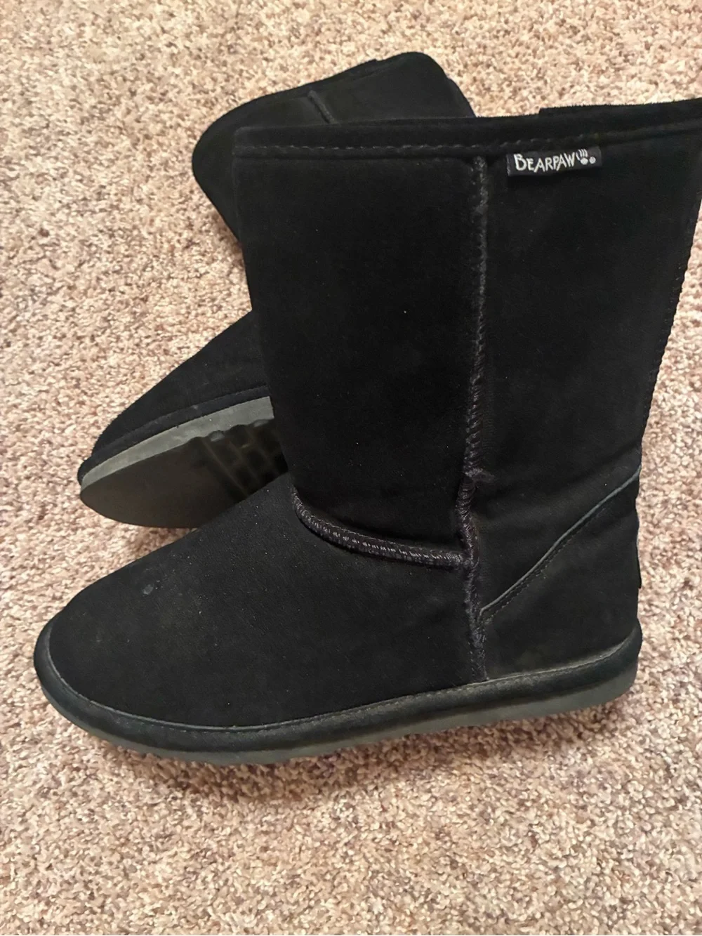 Bearpaw Short Black Classic Suede Boots Faux Fur Lining Size 9/10